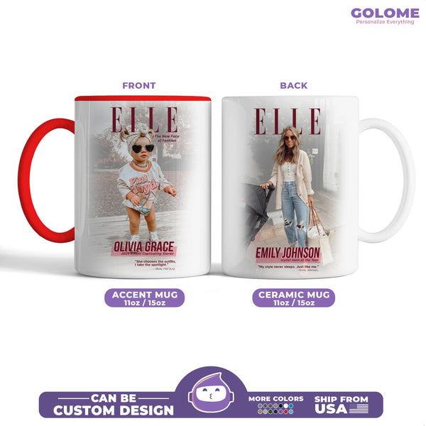 Personalized ELLE Magazine Baby Mug – Custom Photo, Name & Quote Gift for Stylish Moms